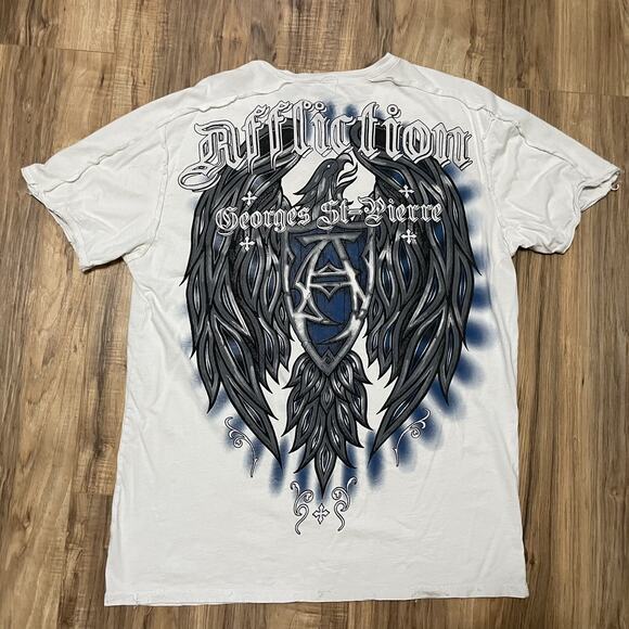 Affliction Signature Georges St Rush White T-Shirt Y2K Distressed Men 2XL STAINS - Picture 10 of 16